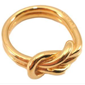 Auth HERMES Gold Plate Knot Twisted Rope Atama Scarf Ring Band